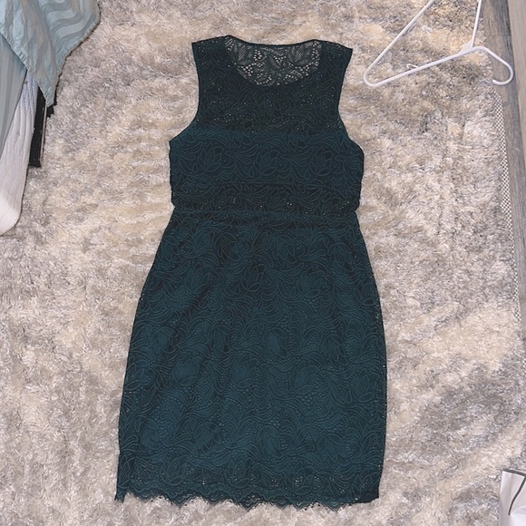 EXPRESS teal sleeveless lace overlay cutout dress - Picture 5 of 11